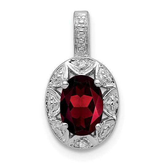 Sterling Silver Rhodium-plated Diam. & Garnet Pendant QBPD10JAN