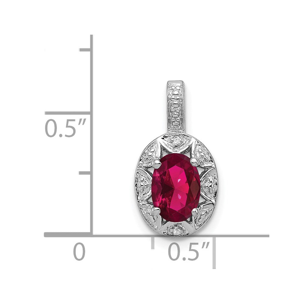 Sterling Silver Rhodium-plated Diam. & Created Ruby Pendant QBPD10JUL