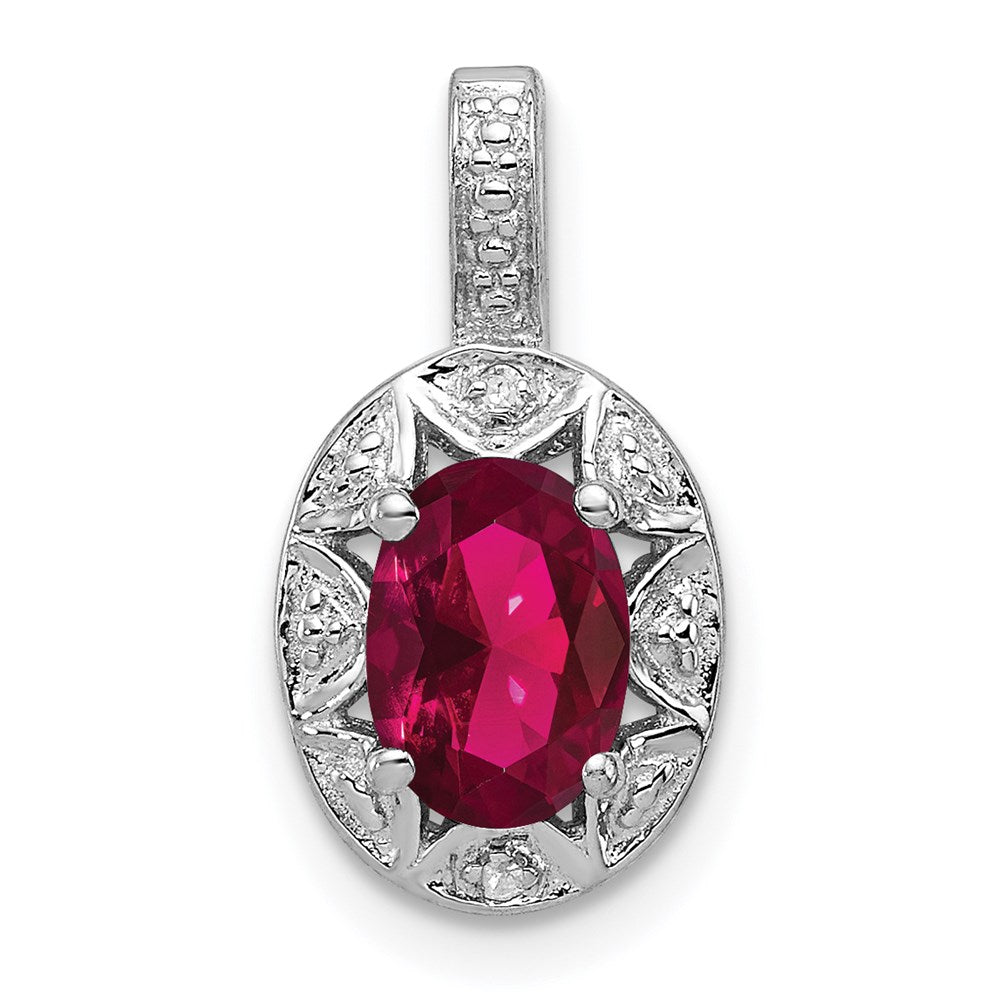 Sterling Silver Rhodium-plated Diam. & Created Ruby Pendant QBPD10JUL