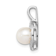 Sterling Silver Rhodium-plated Diam. & FW Cultured Pearl Pendant QBPD10JUN