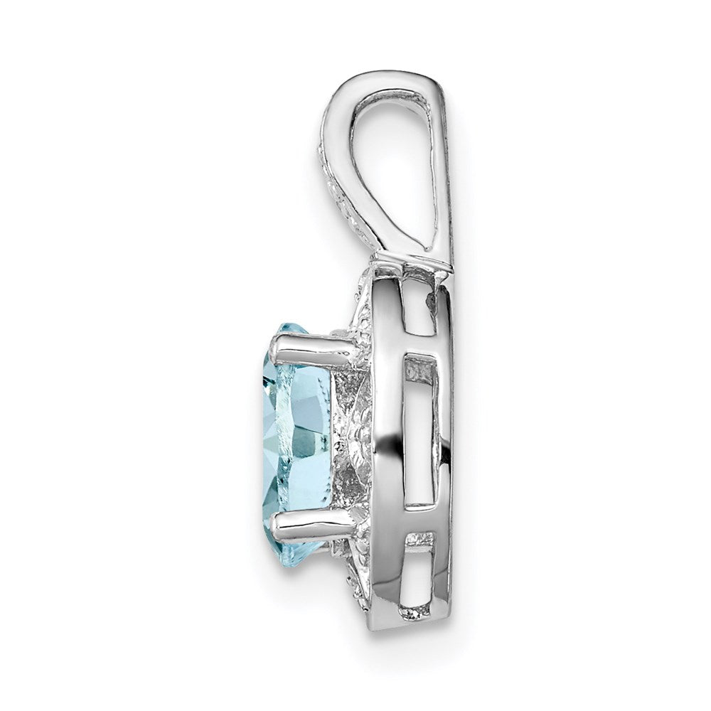 Sterling Silver Rhodium-plated Diam. & Aquamarine Pendant QBPD10MAR