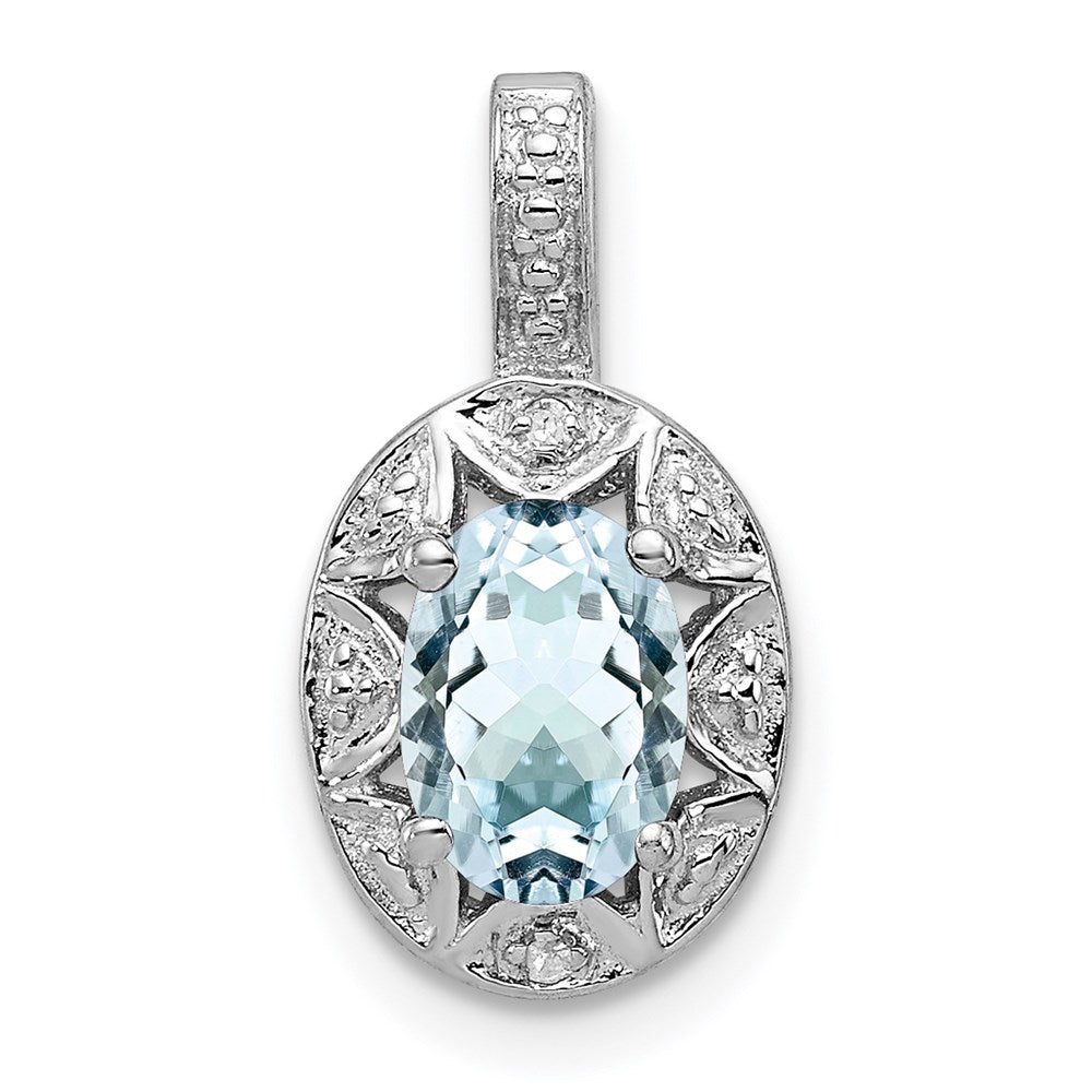 Sterling Silver Rhodium-plated Diam. & Aquamarine Pendant QBPD10MAR