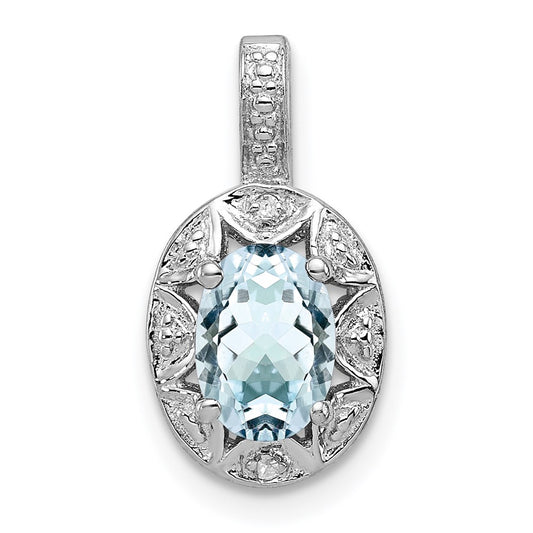 Sterling Silver Rhodium-plated Diam. & Aquamarine Pendant QBPD10MAR