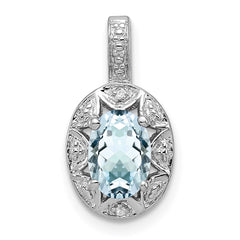 Sterling Silver Rhodium-plated Diam. & Aquamarine Pendant QBPD10MAR