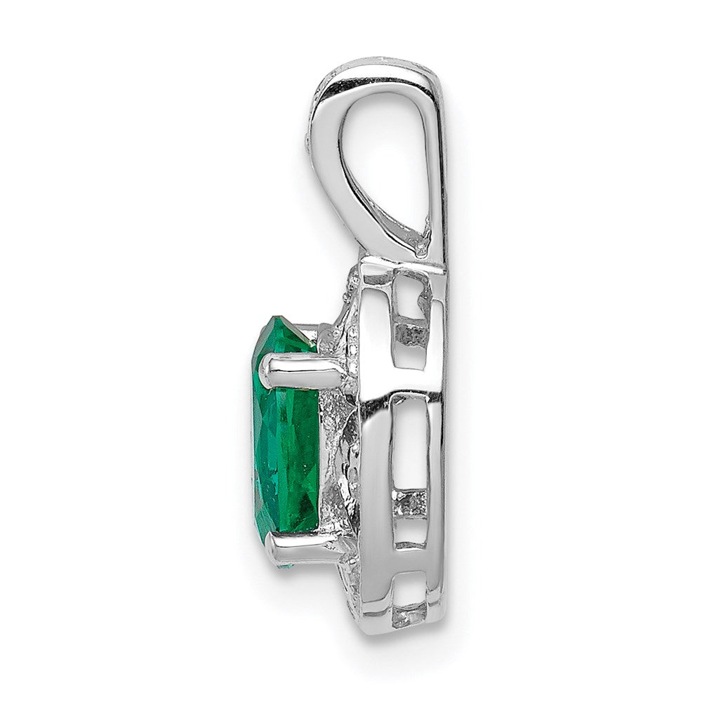 Sterling Silver Rhodium-plated Diam. & Created Emerald Pendant QBPD10MAY