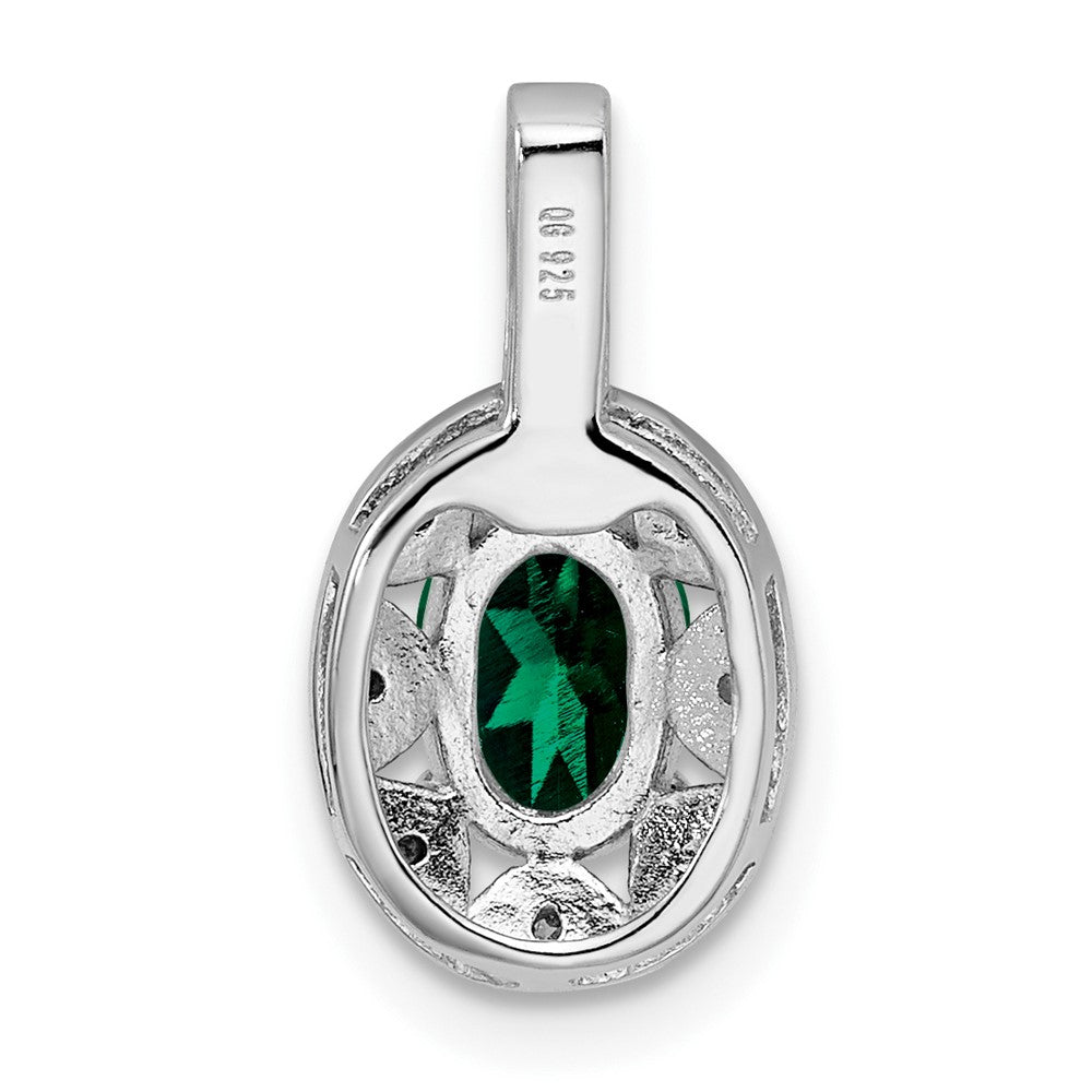 Sterling Silver Rhodium-plated Diam. & Created Emerald Pendant QBPD10MAY