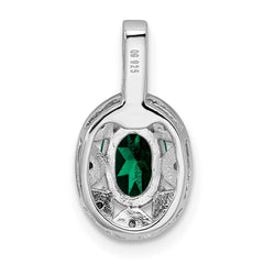 Sterling Silver Rhodium-plated Diam. & Created Emerald Pendant QBPD10MAY