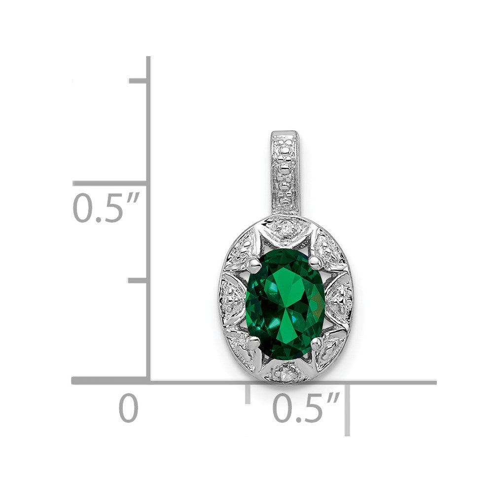 Sterling Silver Rhodium-plated Diam. & Created Emerald Pendant QBPD10MAY
