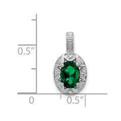 Sterling Silver Rhodium-plated Diam. & Created Emerald Pendant QBPD10MAY