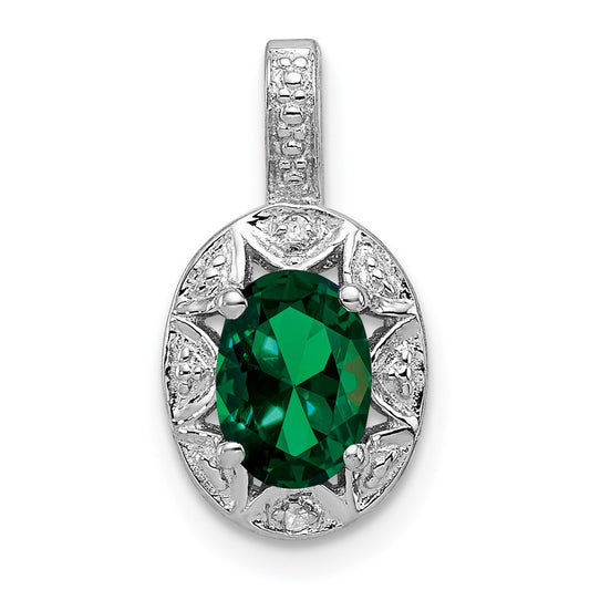 Sterling Silver Rhodium-plated Diam. & Created Emerald Pendant QBPD10MAY