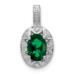 Sterling Silver Rhodium-plated Diam. & Created Emerald Pendant QBPD10MAY