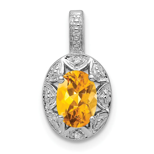 Sterling Silver Rhodium-plated Diam. & Citrine Pendant QBPD10NOV
