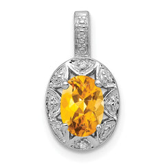 Sterling Silver Rhodium-plated Diam. & Citrine Pendant QBPD10NOV