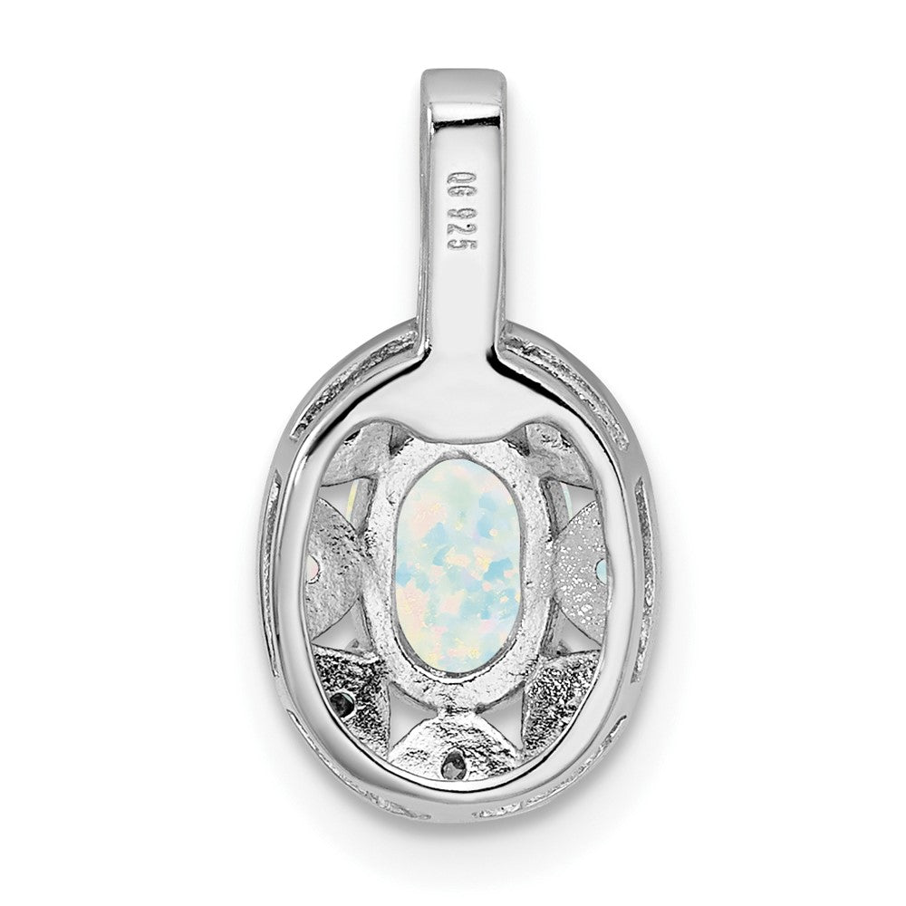Sterling Silver Rhodium-plated Diam. & Created Opal Pendant QBPD10OCT
