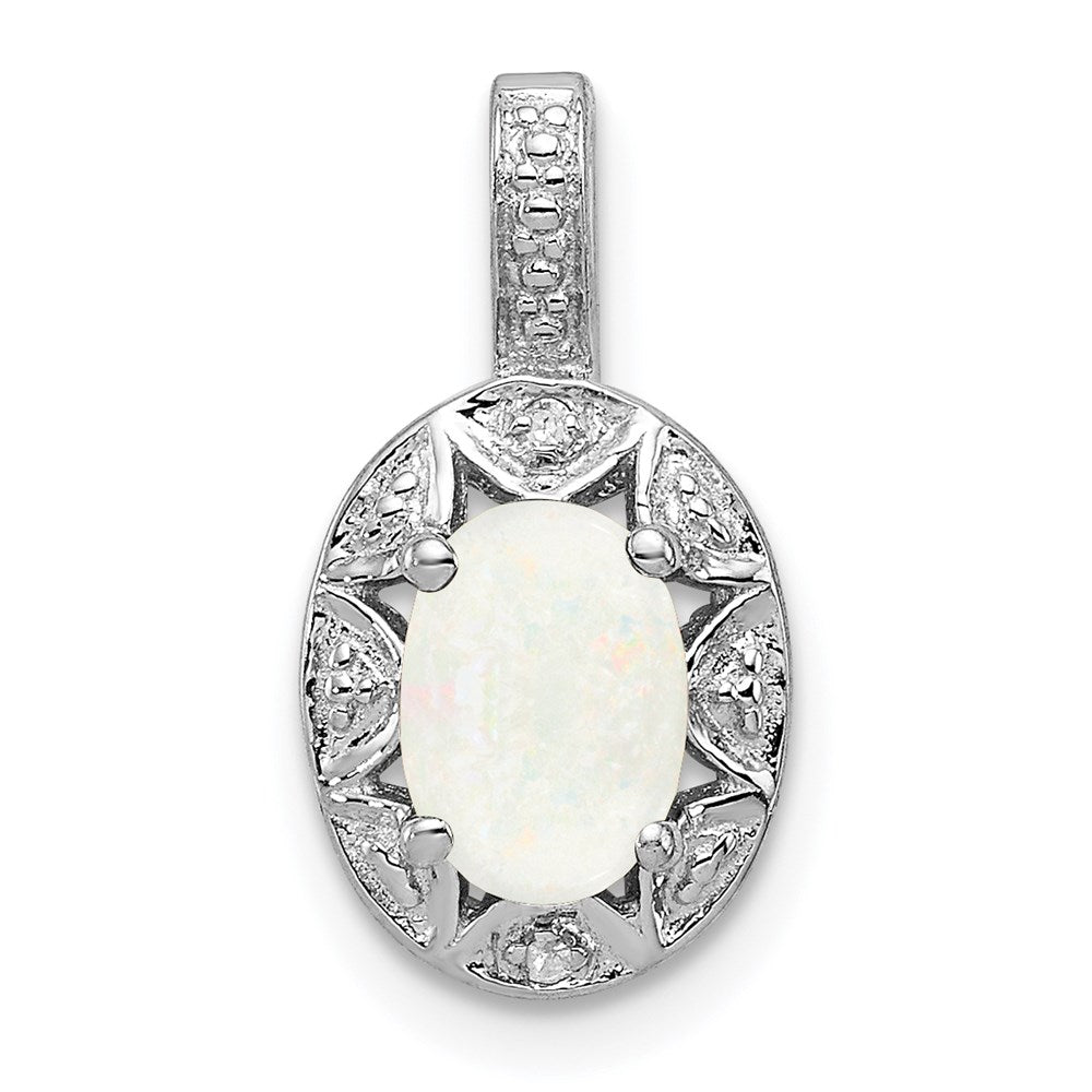 Sterling Silver Rhodium-plated Diam. & Created Opal Pendant QBPD10OCT