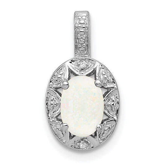 Sterling Silver Rhodium-plated Diam. & Created Opal Pendant QBPD10OCT