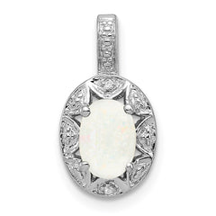 Sterling Silver Rhodium-plated Diam. & Created Opal Pendant QBPD10OCT