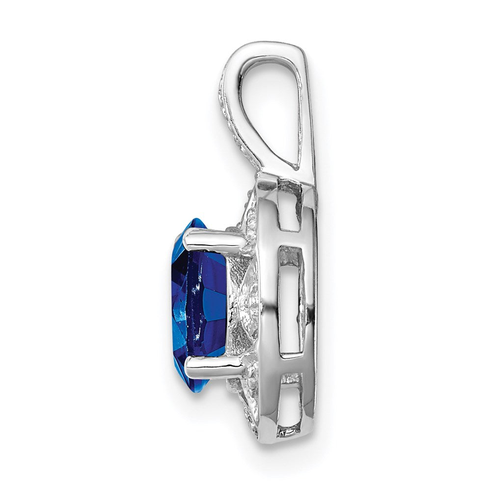 Sterling Silver Rhodium-plated Diam. & Created Sapphire Pendant QBPD10SEP
