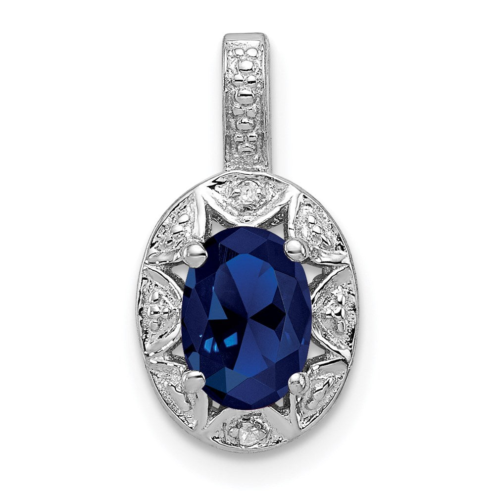 Sterling Silver Rhodium-plated Diam. & Created Sapphire Pendant QBPD10SEP