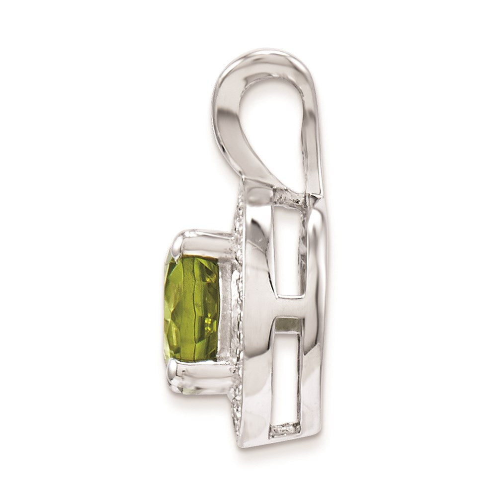 Sterling Silver Rhodium-plated Diam. & Peridot Pendant QBPD11AUG