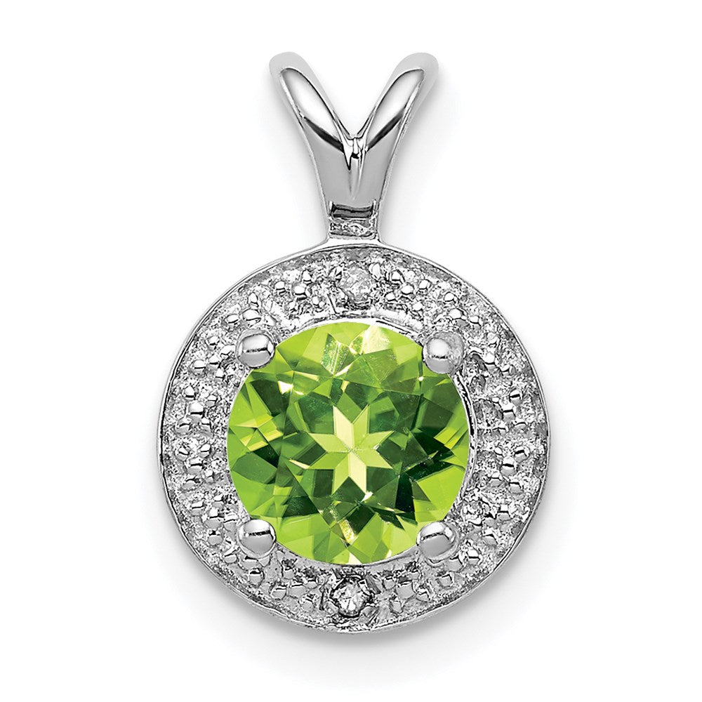 Sterling Silver Rhodium-plated Diam. & Peridot Pendant QBPD11AUG