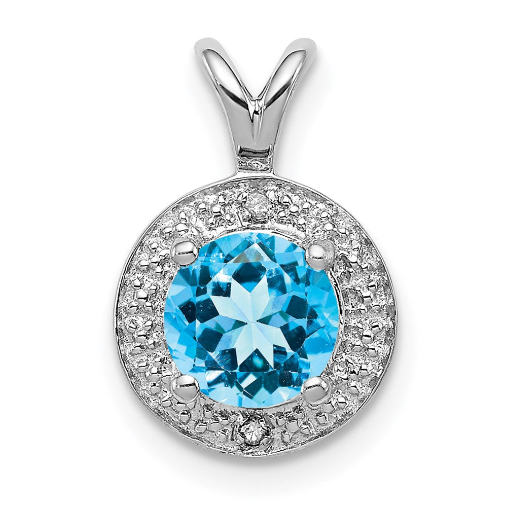 Sterling Silver Rhodium-plated Diam. & Blue Topaz Pendant QBPD11DEC