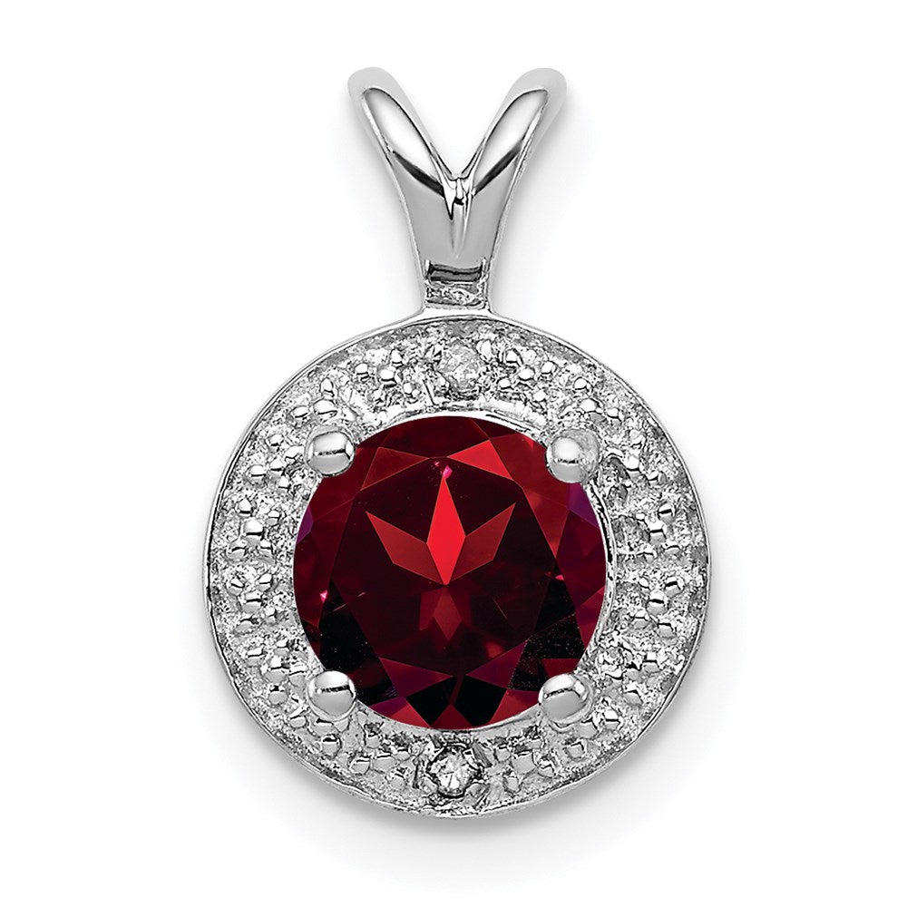 Sterling Silver Rhodium-plated Diam. & Garnet Pendant QBPD11JAN