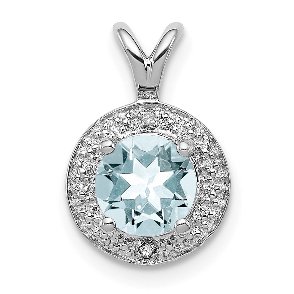 Sterling Silver Rhodium-plated Diam. & Aquamarine Pendant QBPD11MAR