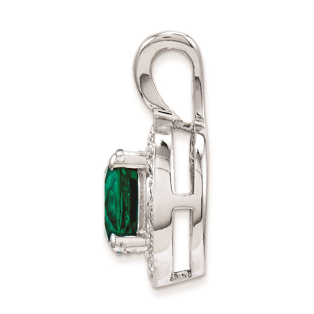 Sterling Silver Rhodium-plated Diam. & Created Emerald Pendant QBPD11MAY