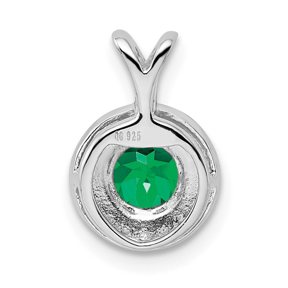 Sterling Silver Rhodium-plated Diam. & Created Emerald Pendant QBPD11MAY
