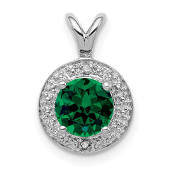 Sterling Silver Rhodium-plated Diam. & Created Emerald Pendant QBPD11MAY