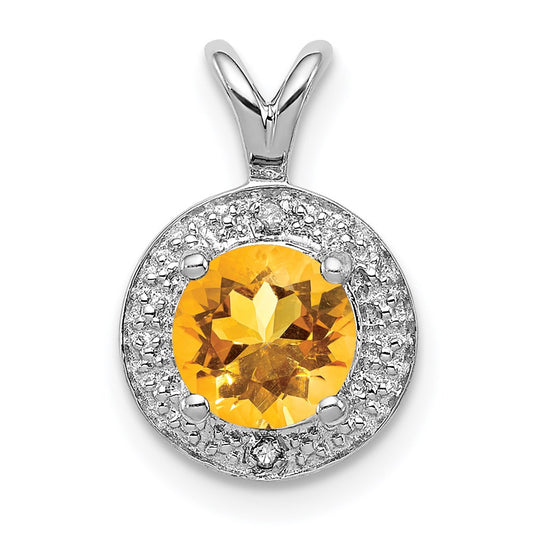 Sterling Silver Rhodium-plated Diam. & Citrine Pendant QBPD11NOV