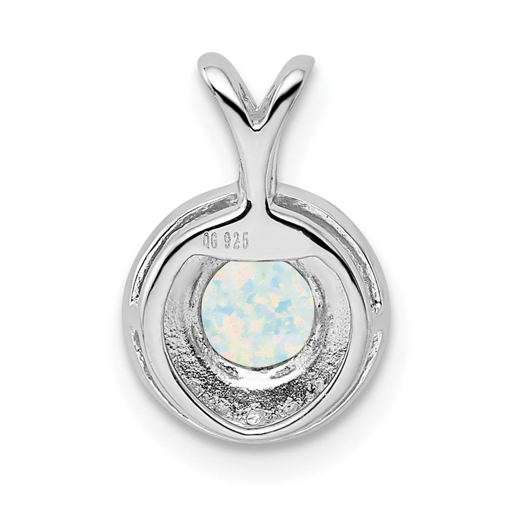 Sterling Silver Rhodium-plated Diam. & Created Opal Pendant QBPD11OCT