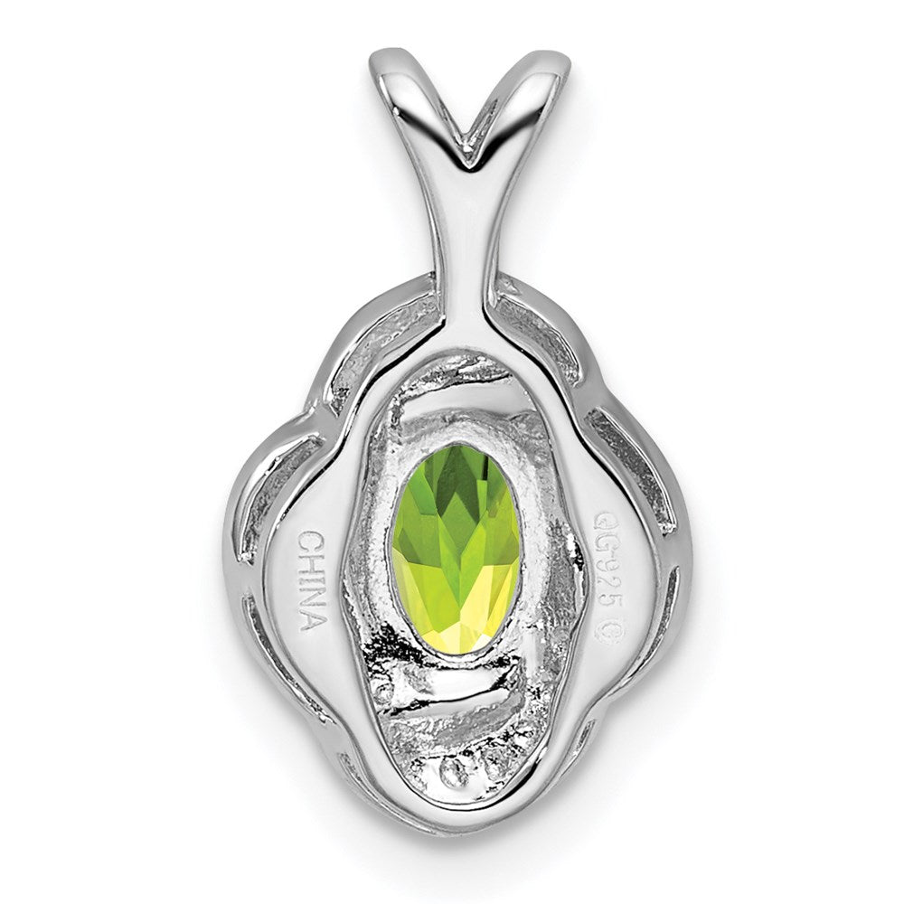 Sterling Silver Rhodium-plated Diam. & Peridot Pendant QBPD12AUG
