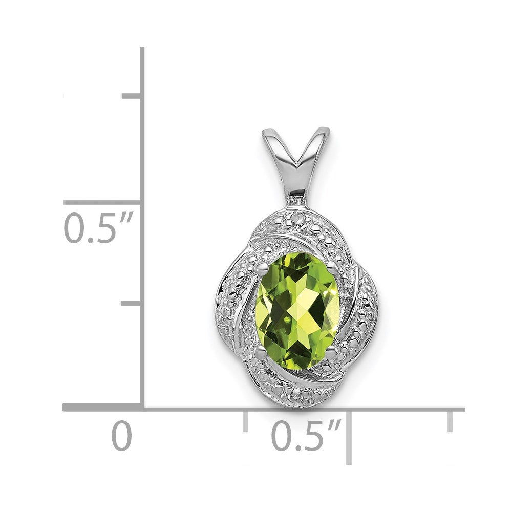 Sterling Silver Rhodium-plated Diam. & Peridot Pendant QBPD12AUG