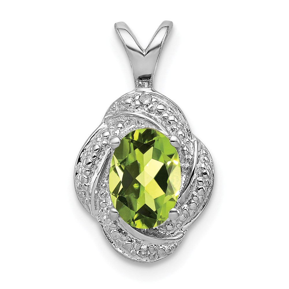 Sterling Silver Rhodium-plated Diam. & Peridot Pendant QBPD12AUG