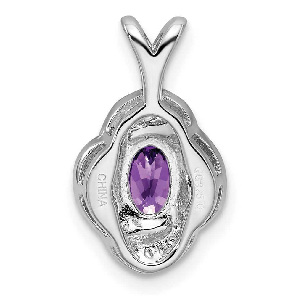 Sterling Silver Rhodium-plated Diam. & Amethyst Pendant QBPD12FEB