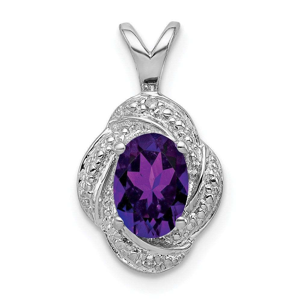 Sterling Silver Rhodium-plated Diam. & Amethyst Pendant QBPD12FEB