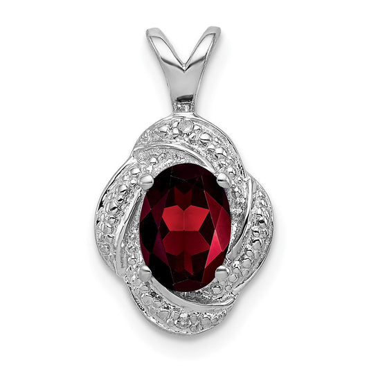 Sterling Silver Rhodium-plated Diam. & Garnet Pendant QBPD12JAN