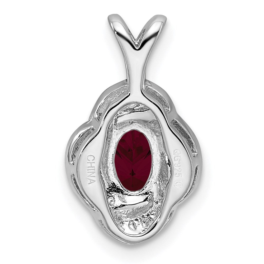Sterling Silver Rhodium Plated Diamond and Lab Created Ruby Pendant QBPD12JUL