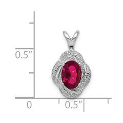 Sterling Silver Rhodium Plated Diamond and Lab Created Ruby Pendant QBPD12JUL