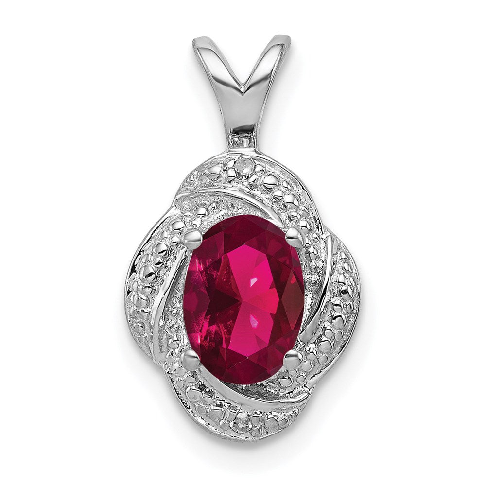 Sterling Silver Rhodium Plated Diamond and Lab Created Ruby Pendant QBPD12JUL