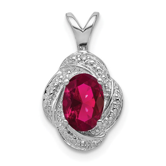 Sterling Silver Rhodium Plated Diamond and Lab Created Ruby Pendant QBPD12JUL