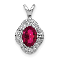 Sterling Silver Rhodium Plated Diamond and Lab Created Ruby Pendant QBPD12JUL