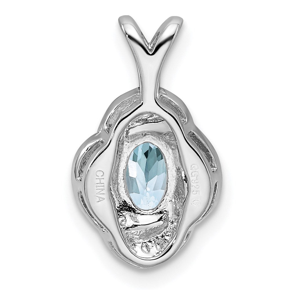 Sterling Silver Rhodium-plated Diam. & Aquamarine Pendant QBPD12MAR