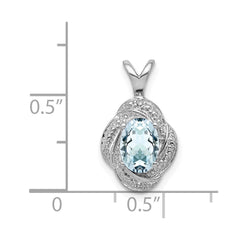 Sterling Silver Rhodium-plated Diam. & Aquamarine Pendant QBPD12MAR
