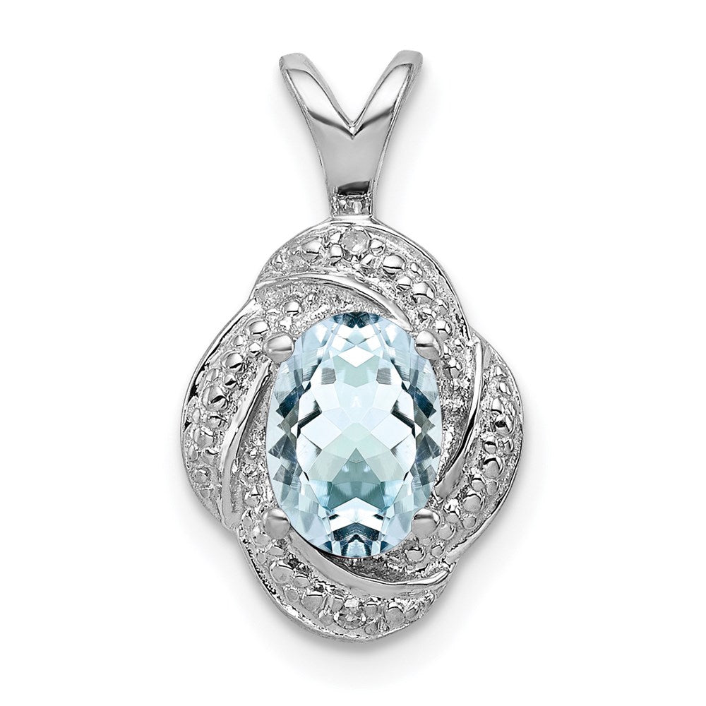 Sterling Silver Rhodium-plated Diam. & Aquamarine Pendant QBPD12MAR