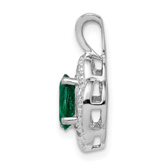 Sterling Silver Rhodium-plated Diam. & Created Emerald Pendant QBPD12MAY