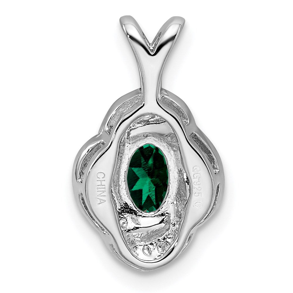Sterling Silver Rhodium-plated Diam. & Created Emerald Pendant QBPD12MAY