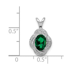 Sterling Silver Rhodium-plated Diam. & Created Emerald Pendant QBPD12MAY